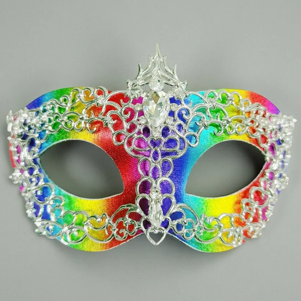 2 in 1 rainbow mask, Masquerade party wedding, silver rainbow mask, Party mask